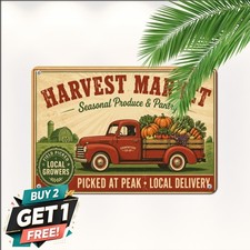 Fresh Farm Produce Fruits Sign Retro Country Kitchen Metal Tin Plaque picture