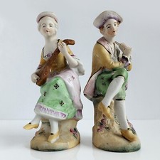 VTG Lipper & Mann Colonial PAIR Bisque Figurines Lute Fife Made in Japan picture
