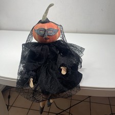 Vtg Joe Spencer Gathered Traditions Masked Pumpkin Witch Halloween Glitter Gal” picture