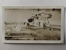 Vintage WW2 Era Photo Deck Of Navy Ship Sailors Military Men Clothesline picture