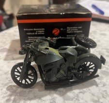 Vintage Dongzhu Lighter Olive Green Metal Military Motorcycle-w-Sidecar 