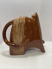 Vintage Mid Century Modern Stylized Ceramic Cat Figurine Vase Pottery Brown picture