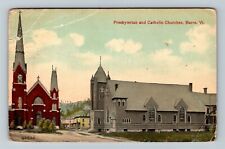 Barre VT, Presbyterian And Catholic Churches, Vermont c1915 Vintage Postcard picture