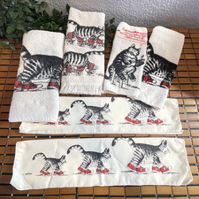 Vtg 70s 80s B Kliban Cat Bathroom Set 6pc Hand Towels Washcloths Handkerchiefs picture