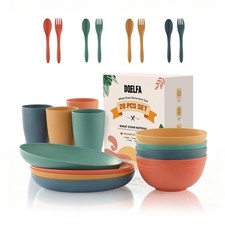 20PCS Wheat Straw Dinnerware Sets, 8.8*5.9, Orange, Yellow, Green, and Blue  picture