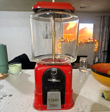 antique Red Metal & Glass Gumball Machine w/1 cent Coin Mechanism THANK YOU Flap picture