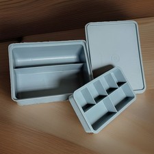 3 Pc Blue Tupperware Tuppercraft Stow n' Go Organizer Lid & Base Blue #1579 EUC picture