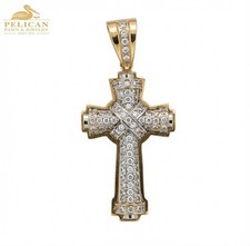 10KT Yellow Gold White Stone Wrapped Large Cross Pendant (PBR121742) picture