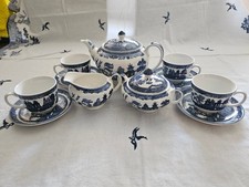 JOHNSON BROTHERS BLUE WILLOW TEA POT SET 13 PC 