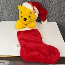 VTG Disney Land Winnie The Pooh 3D Plush Head Christmas Stocking Santa Hat picture