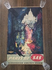 Vintage 1950s Paris SAS 24x39 Airline Travel Poster by Otto Nielsen Original picture