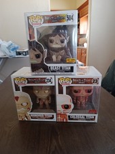 Funko Pop Attack on Titan Armored Titan, Beast Titan & Colossal Titan + Prtctrs picture