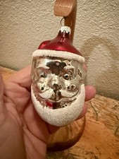 Vtg West Germany Mercury Glass Santa Claus Head Christmas Ornament Mica Beard picture