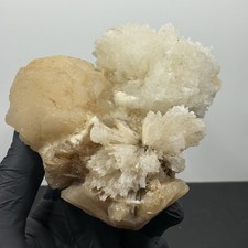 Scolecite Crystals Spray on Peach Stilbite Cluster 483g India Mineral Specimen picture