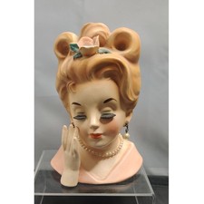 Inarco 1962 E-779 Lady Headvase Planter MCM Kitsch Pink Updo Retro Ceramic Decor picture