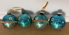 Vintage Lot Of 4 Vintage Shiny Brite Christmas Ornaments Embellished Gems Blue picture