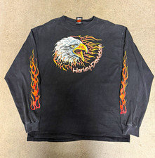 Rare Harley-Davidson Kona Hawaii Long Sleeve Graphic T-Shirt Black XL flame hits picture