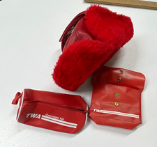 TWA Vintage Red Wash/Amenity Bag Overnight Kit w/ Red Faux Fur Hat picture