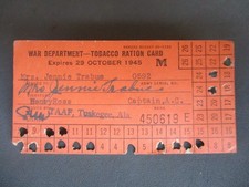 WWII Home Front, War Department TOBACCO RATION CARD, Tuskegee Army Airfield #2 picture