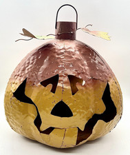 VTG Hammered Metal HUGE Halloween Jack O'Lantern Pumpkin 24