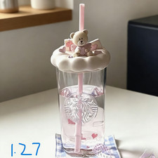 Hot-selling Starbucks 2025 China 520 I Love You Heart Bear Pink 500ml Glass Cup picture