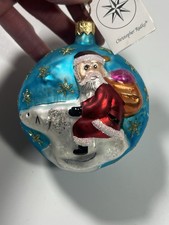 Vintage Christopher  Radko Santa On Polar Bear Blue Glass Christmas Ornament picture