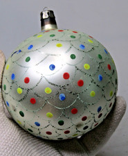 VTG Glass Glitter POLKA DOTS SCALLOPED Pictured BALL Christmas Ornament Poland picture