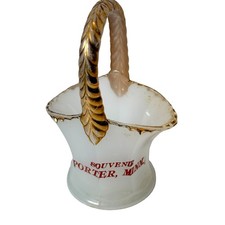PORTER MINNESOTA MN Antique DEPRESSION WHITE MILK Glass Souvenir TRINKET BASKET picture