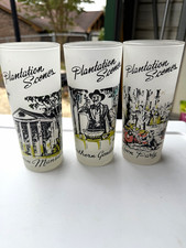 3 Vintage Libbey Plantation Scenes Frosted Highball Glasses 1940s Southern picture