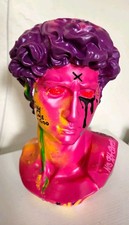 Hand Painted Graffiti Resin Bust Sculpture Unknown Artist Art Basel Pink Purple picture