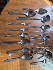 Nice 17 piece mixed stainless steel flatware and serving pieces very good condit picture