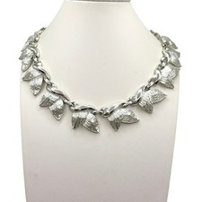 Vintage H&S Signed Silver Tone Leaves Necklace 18” picture