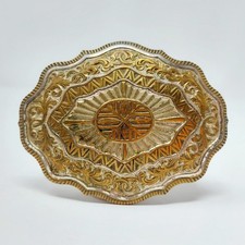 Vintage Crumrine Ornate Heavy Silver Plate Jeweler Bronze Belt Buckle 4 In USA picture