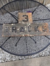 VINTAGE RAILROAD 3 TRACK SIGN CATS EYES HEAVY STEEL picture