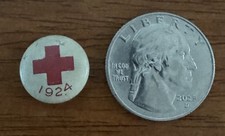 Vintage 1924 American Red Cross Roll Call Pinback Button Green Duck Co 0.5” picture