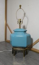 Vintage Fine Art (Hialeah, FL) Brass Aqua Blue Ceramic Urn Asian Table Lamp picture