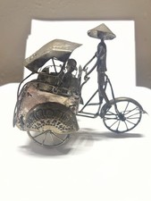 age Indonesian Silver Miniature Becak Rickshaw - Jakarta - Moving Parts - GB81 picture