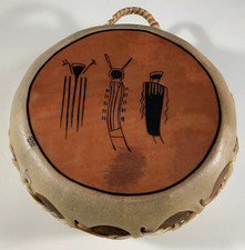 Taos Pueblo Three Spirit Ceremonial Drum Vintage 1993 picture