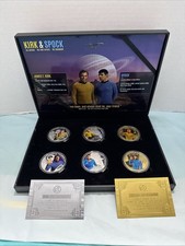 Star Trek Kirk Spock 6 Coin Set Gold & Silver Plated Colorized Display Case COA picture