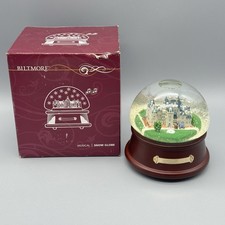 VTG Biltmore Estate Snow Globe Wood Base Musical Rotating Brass Embossed 2006 picture