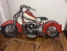 vintage-style red and black metal motorcycle sculpture Model Red Collectible picture