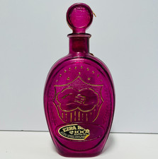 Vintage Ezra Brooks Pink Glass Whiskey Decanter Original Stopper Gold Trim Label picture