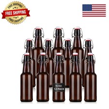 16oz Amber Swing Top Glass Bottles - 12 Pack Flip Top with Airtight Lid, Brewing picture