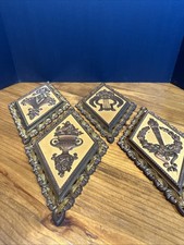 4 Vtg Homco Hollywood Regency Diamond Shaped Grecian Wall Plaques Decor 13 3/4”T picture