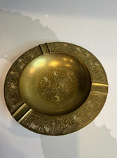 Vtg Hand Engraved Brass Ashtray Made in India Mid Century Etched Trinket Dish picture