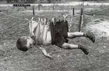 Odd Vintage Photo/Weird, Funny/1940's YOUNG BOY HANGING OUT TO DRY/4x6 B&W Rpt. picture