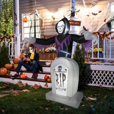 6FT Inflatable Halloween Grave & Grim Reaper Yard Blow Up Lighted Decorations picture