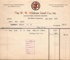 The WW Mildrum Jewel Co Inc 1930 E Berlin CT Antique Letterhead Billhead TC21 picture