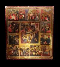 AUTHENTIC RUSSIAN ICON - THE 12 GREAT HOLIDAYS - 19th - RUSSIAN ICON picture