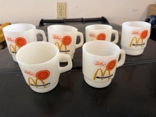 6 VINTAGE WHITE McDONALD'S ANCHOR HOCKING 'GOOD MORNING' COFFEE CUPS  / MUGS picture